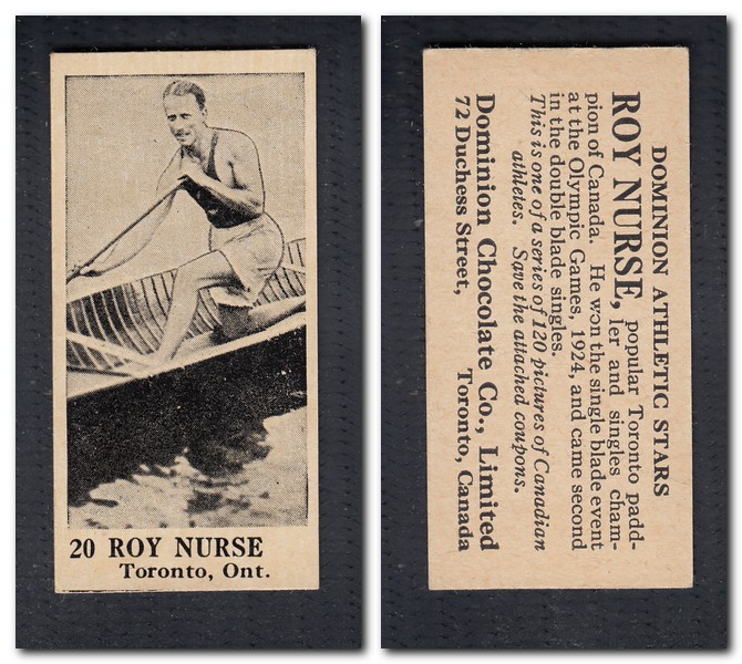 1925 V31 DOMINION CHOCOLATE #20 R. NURSE CANOE CARD photo 1925 V31 DOMINION CHOCOLATE #20 R. NURSE CANOE CARD photo