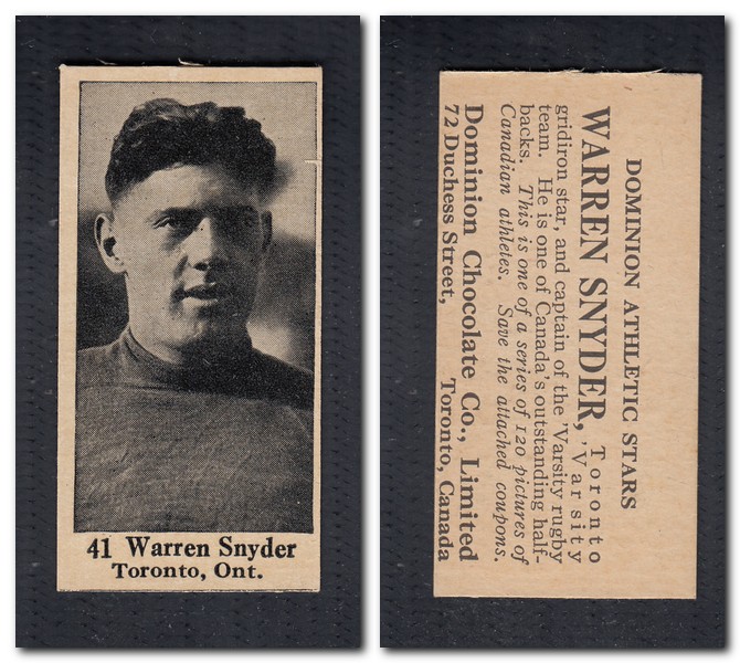 1925 V31 DOMINION CHOCOLATE #41 W. SNYDER FOOTBALL CARD photo 1925 V31 DOMINION CHOCOLATE #41 W. SNYDER FOOTBALL CARD photo