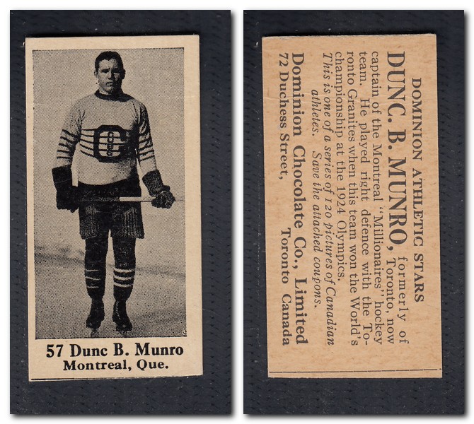 1925 V31 DOMINION CHOCOLATE #57 D. B. MUNRO HOCKEY CARD photo 1925 V31 DOMINION CHOCOLATE #57 D. B. MUNRO HOCKEY CARD photo