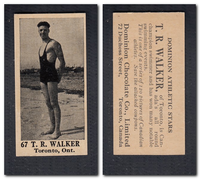 1925 V31 DOMINION CHOCOLATE #67 T. R. WALKER SWIMMING CARD photo 1925 V31 DOMINION CHOCOLATE #67 T. R. WALKER SWIMMING CARD photo