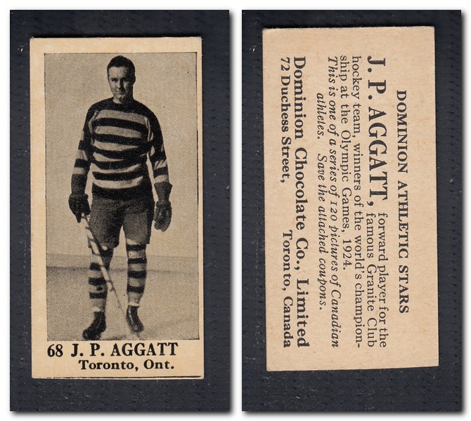1925 V31 DOMINION CHOCOLATE #68 J. P. AGGATT HOCKEY CARD photo 1925 V31 DOMINION CHOCOLATE #68 J. P. AGGATT HOCKEY CARD photo