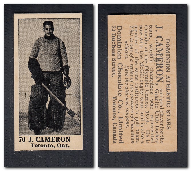 1925 V31 DOMINION CHOCOLATE #70 J. CAMERON HOCKEY CARD photo 1925 V31 DOMINION CHOCOLATE #70 J. CAMERON HOCKEY CARD photo