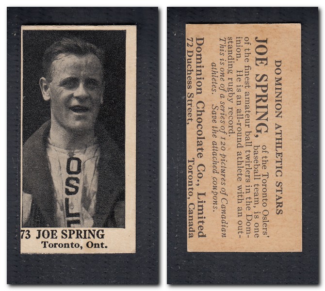 1925 V31 DOMINION CHOCOLATE #73 J. SPRING BASEBALL CARD photo 1925 V31 DOMINION CHOCOLATE #73 J. SPRING BASEBALL CARD photo