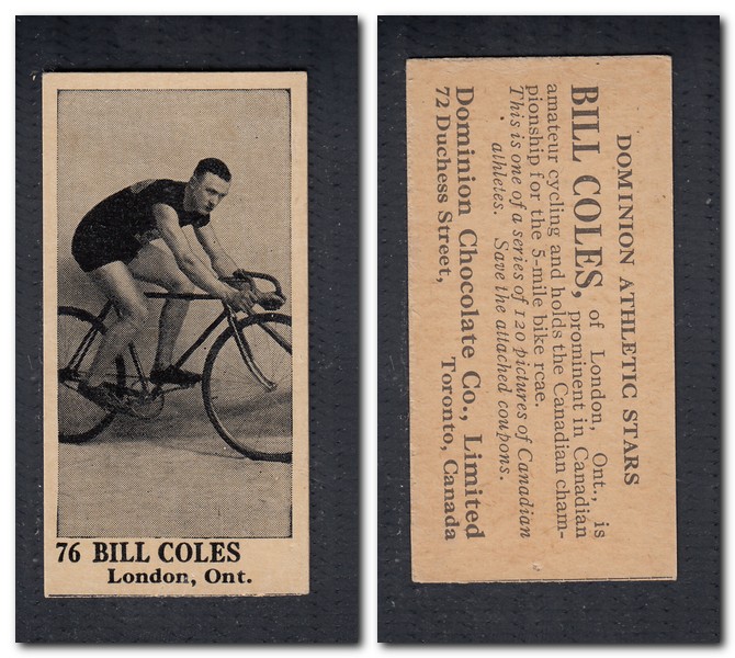 1925 V31 DOMINION CHOCOLATE #76 B. COLES CYCLING CARD photo 1925 V31 DOMINION CHOCOLATE #76 B. COLES CYCLING CARD photo