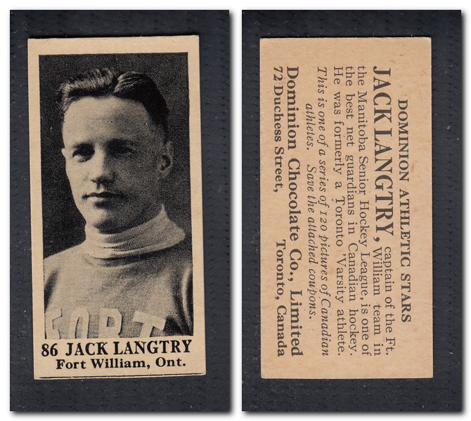 1925 V31 DOMINION CHOCOLATE #86 J. LANGTRY HOCKEY CARD photo 1925 V31 DOMINION CHOCOLATE #86 J. LANGTRY HOCKEY CARD photo