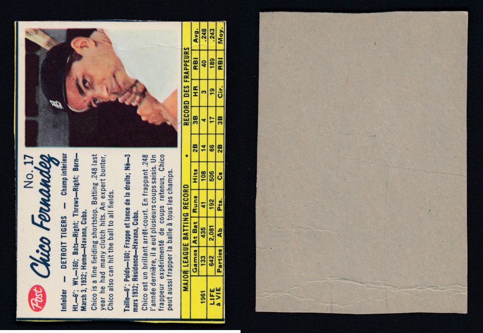 1962 POST CANADIAN BASEBALL CARD #17 C. FERNANDEZ photo 1962 POST CANADIAN BASEBALL CARD #17 C. FERNANDEZ photo