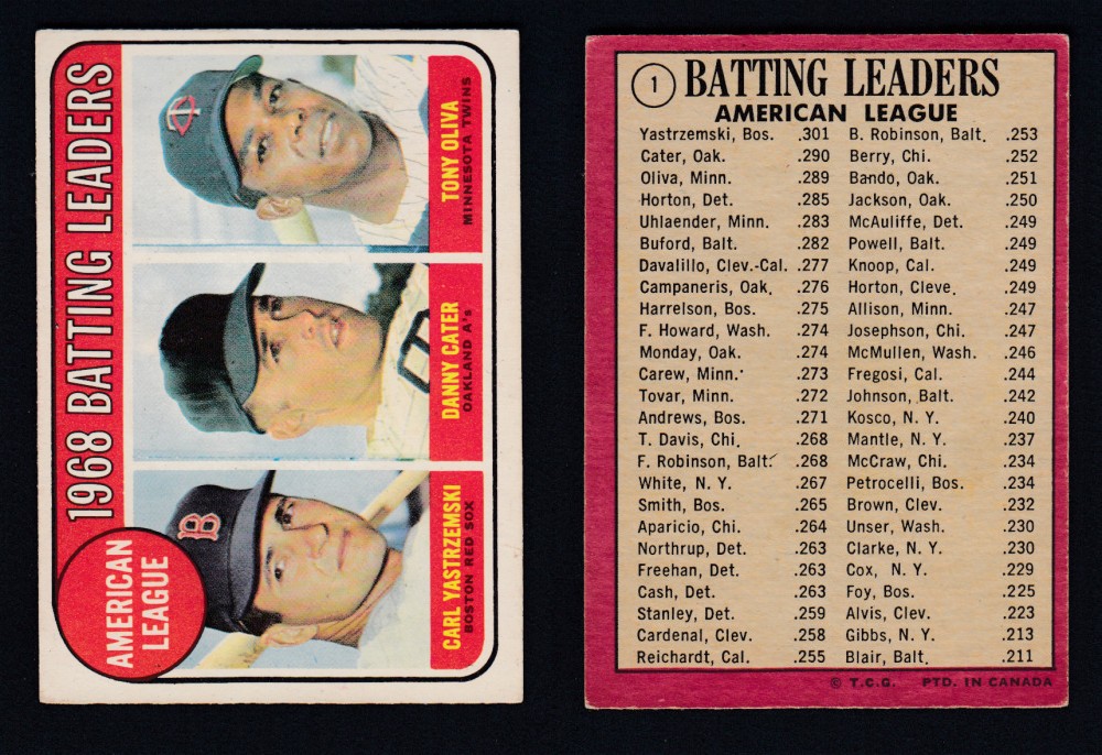 1969 O-PEE-CHEE BASEBALL CARD #1 BATTING LEADERS photo 1969 O-PEE-CHEE BASEBALL CARD #1 BATTING LEADERS photo