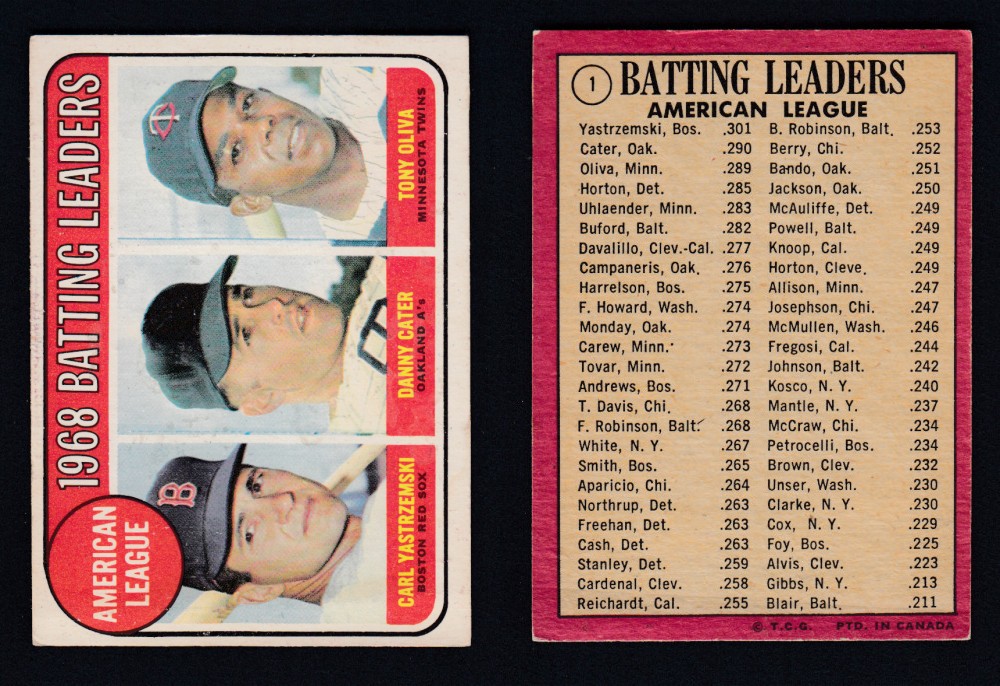 1969 O-PEE-CHEE BASEBALL CARD #1 BATTING LEADERS photo 1969 O-PEE-CHEE BASEBALL CARD #1 BATTING LEADERS photo