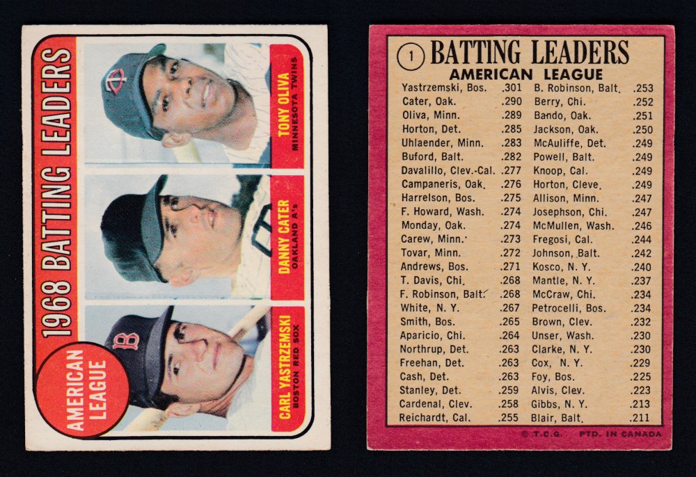 1969 O-PEE-CHEE BASEBALL CARD #1 BATTING LEADERS photo 1969 O-PEE-CHEE BASEBALL CARD #1 BATTING LEADERS photo
