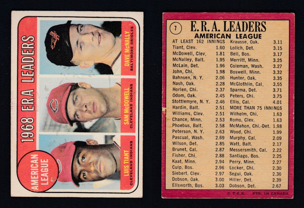 1969 O-PEE-CHEE BASEBALL CARD #7 ERA LEADERS photo 1969 O-PEE-CHEE BASEBALL CARD #7 ERA LEADERS photo