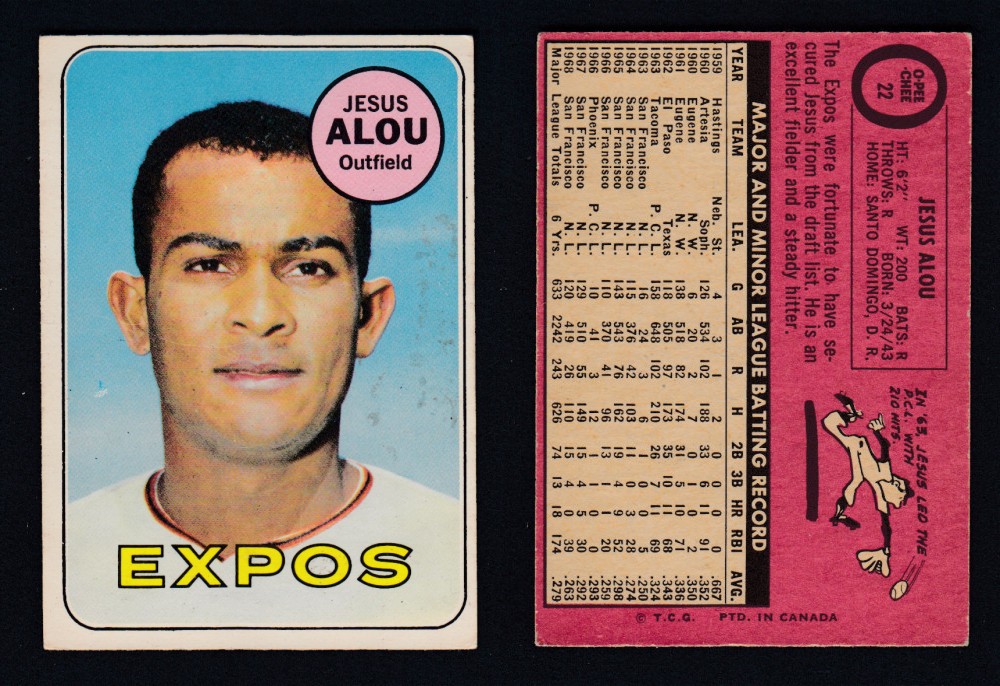 1969 O-PEE-CHEE BASEBALL CARD #22 J. ALOU photo 1969 O-PEE-CHEE BASEBALL CARD #22 J. ALOU photo