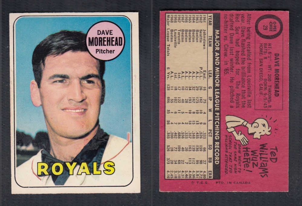 1969 O-PEE-CHEE BASEBALL CARD #29 D. MOREHEAD photo 1969 O-PEE-CHEE BASEBALL CARD #29 D. MOREHEAD photo
