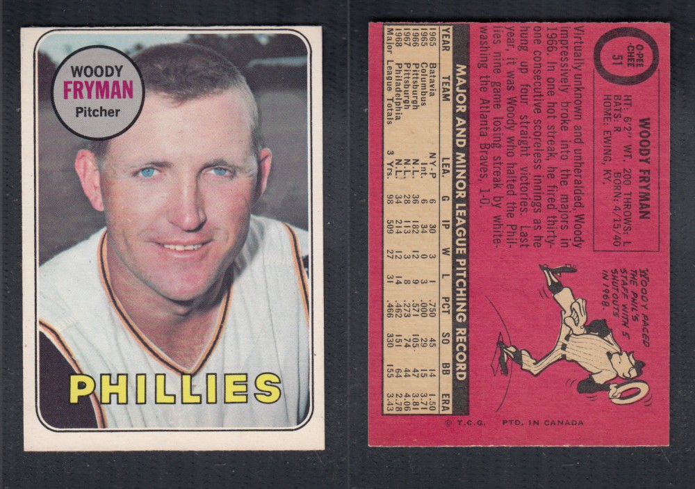 1969 O-PEE-CHEE BASEBALL CARD #51 W. FRYMAN photo 1969 O-PEE-CHEE BASEBALL CARD #51 W. FRYMAN photo