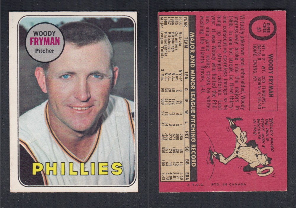 1969 O-PEE-CHEE BASEBALL CARD #51 W. FRYMAN photo 1969 O-PEE-CHEE BASEBALL CARD #51 W. FRYMAN photo