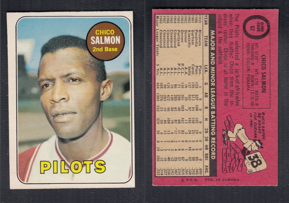 1969 O-PEE-CHEE BASEBALL CARD #62 C. SALMON photo 1969 O-PEE-CHEE BASEBALL CARD #62 C. SALMON photo
