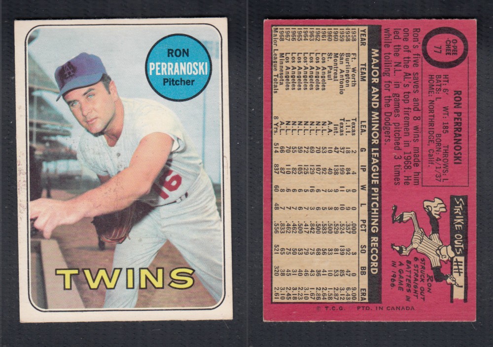 1969 O-PEE-CHEE BASEBALL CARD #77 R. PERRANOSKI photo 1969 O-PEE-CHEE BASEBALL CARD #77 R. PERRANOSKI photo