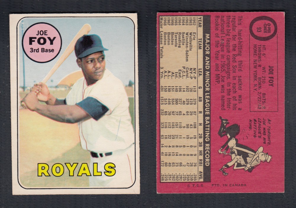 1969 O-PEE-CHEE BASEBALL CARD #93 J. FOY photo 1969 O-PEE-CHEE BASEBALL CARD #93 J. FOY photo