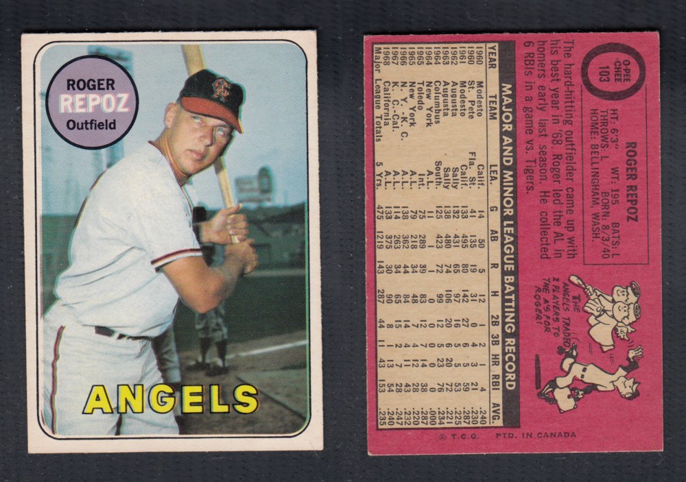 1969 O-PEE-CHEE BASEBALL CARD #103 R. REPOZ photo 1969 O-PEE-CHEE BASEBALL CARD #103 R. REPOZ photo