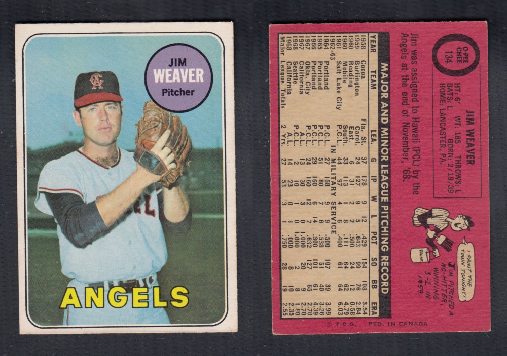 1969 O-PEE-CHEE BASEBALL CARD #134 J. WEAVER photo 1969 O-PEE-CHEE BASEBALL CARD #134 J. WEAVER photo