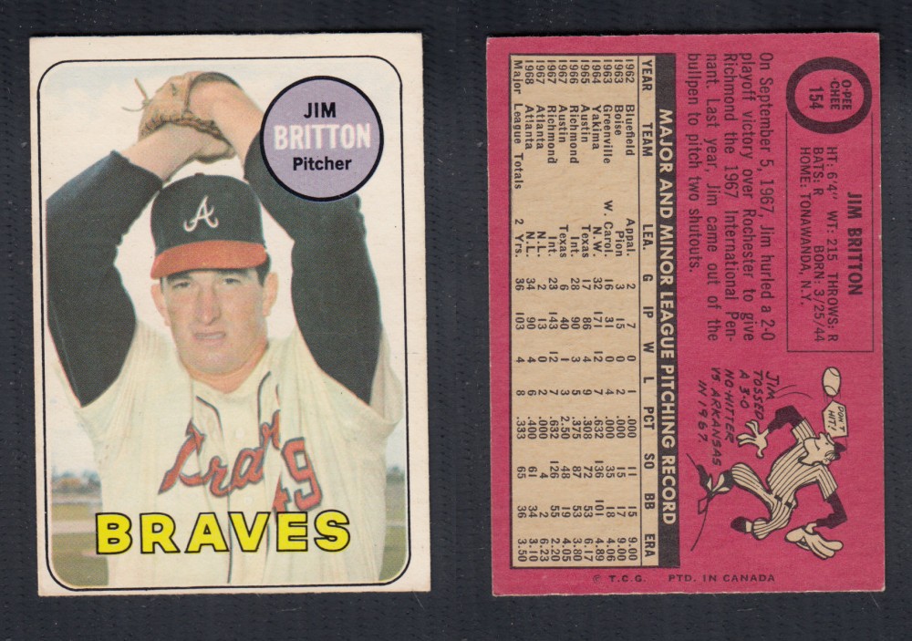 1969 O-PEE-CHEE BASEBALL CARD #154 J. BRITTON photo 1969 O-PEE-CHEE BASEBALL CARD #154 J. BRITTON photo