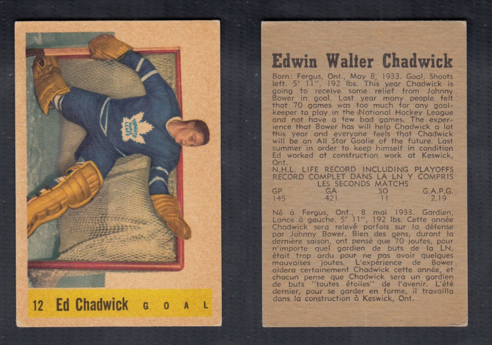 1958-59 PARKHURST HOCKEY CARD #12 E. CHADWICK photo 1958-59 PARKHURST HOCKEY CARD #12 E. CHADWICK photo