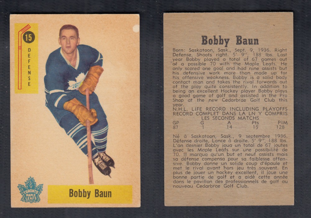 1958-59 PARKHURST HOCKEY CARD #15 B. BAUN photo 1958-59 PARKHURST HOCKEY CARD #15 B. BAUN photo