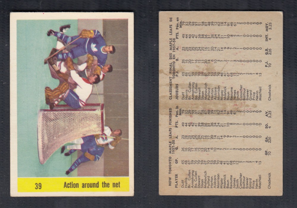 1958-59 PARKHURST HOCKEY CARD #39 ACTION AROUND THE NET photo 1958-59 PARKHURST HOCKEY CARD #39 ACTION AROUND THE NET photo