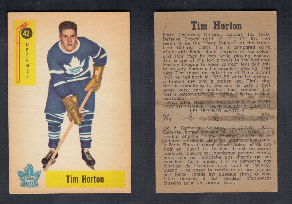 1958-59 PARKHURST HOCKEY CARD #42 T. HORTON photo 1958-59 PARKHURST HOCKEY CARD #42 T. HORTON photo