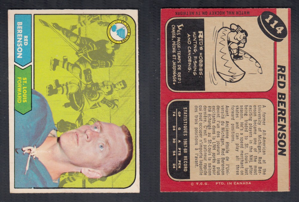 1968-69 O-PEE-CHEE HOCKEY CARD #114 R. BERENSON photo 1968-69 O-PEE-CHEE HOCKEY CARD #114 R. BERENSON photo