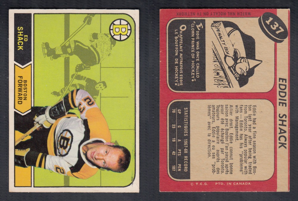 1968-69 O-PEE-CHEE HOCKEY CARD #137 E. SHACK photo 1968-69 O-PEE-CHEE HOCKEY CARD #137 E. SHACK photo