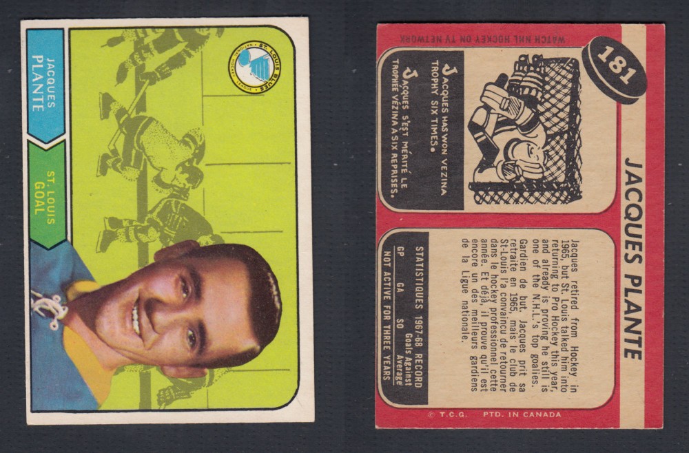 1968-69 O-PEE-CHEE HOCKEY CARD #181 J. PLANTE photo 1968-69 O-PEE-CHEE HOCKEY CARD #181 J. PLANTE photo