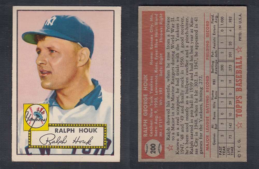 1952 TOPPS BASEBALL CARD #200 R. HOUK photo