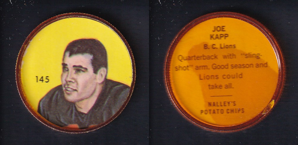 1963 CFL NALLEY'S FOOTBALL COIN #145 J. KAPP photo