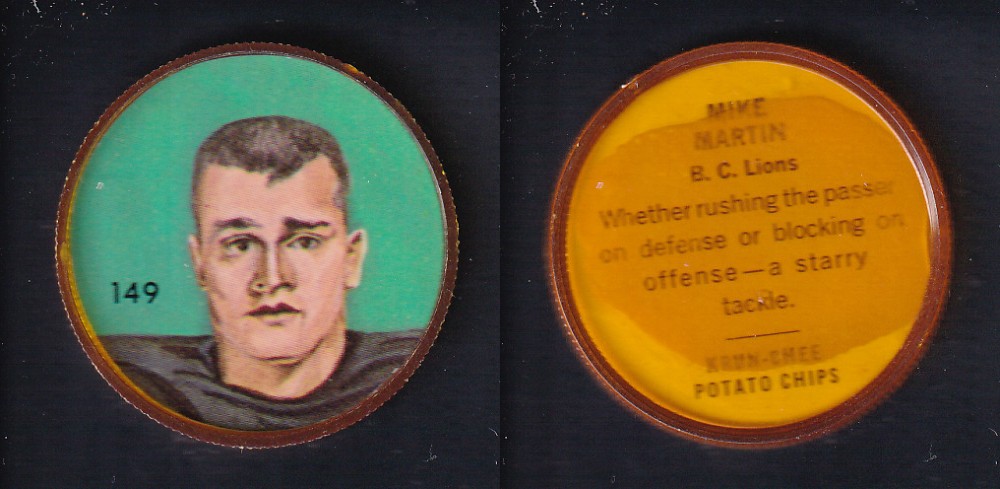 1963 CFL NALLEY'S FOOTBALL COIN #149 M. MARTIN photo