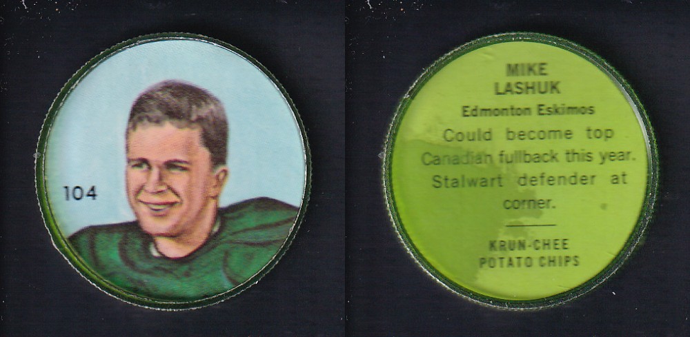 1963 CFL NALLEY'S FOOTBALL COIN #104 M. LASHUK photo 1963 CFL NALLEY'S FOOTBALL COIN #104 M. LASHUK photo