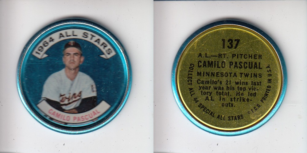 1964 TOPPS BASEBALL COIN #137 C. PASCUAL photo 1964 TOPPS BASEBALL COIN #137 C. PASCUAL photo