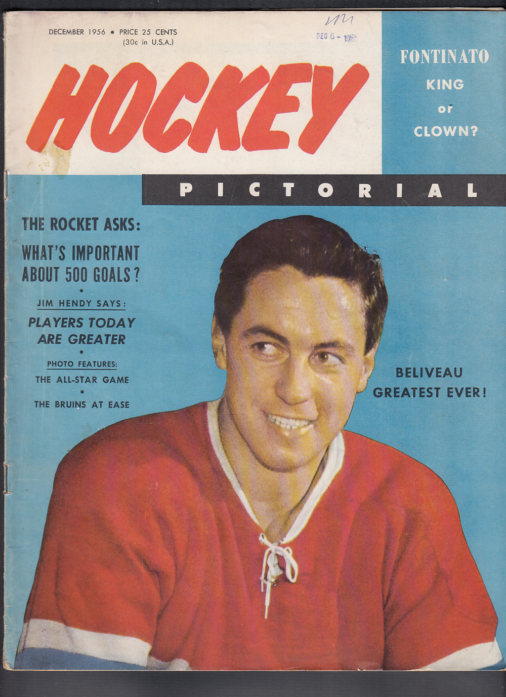 1956 HOCKEY PICTORIAL MAGAZINE J. BELIVEAU ON COVER photo 1956 HOCKEY PICTORIAL MAGAZINE J. BELIVEAU ON COVER photo