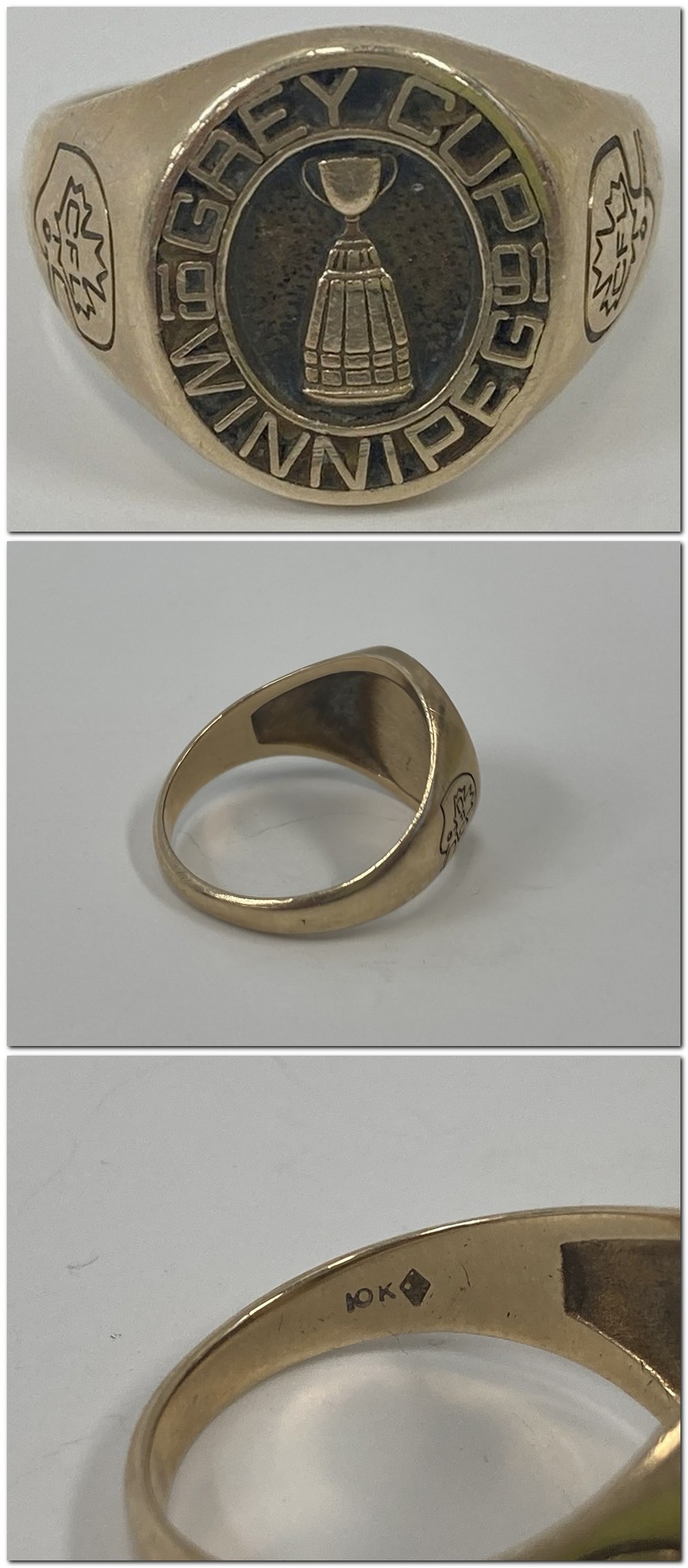 1991 CFL 10K GOLD WINNIPEG GREY CUP RING photo 1991 CFL 10K GOLD WINNIPEG GREY CUP RING photo