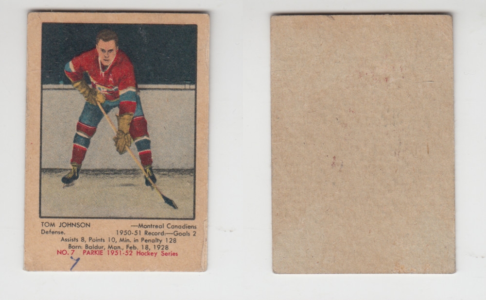 1951-52 PARKHURST HOCKEY CARD #7 T. JOHNSON photo 1951-52 PARKHURST HOCKEY CARD #7 T. JOHNSON photo