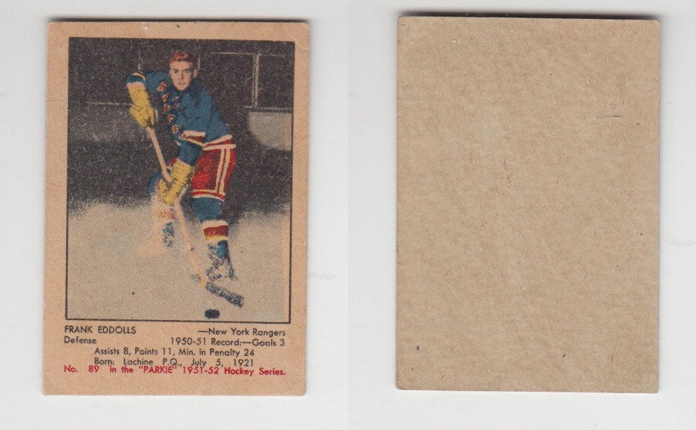 1951-52 PARKHURST HOCKEY CARD #89 F. EDDOLLS photo 1951-52 PARKHURST HOCKEY CARD #89 F. EDDOLLS photo