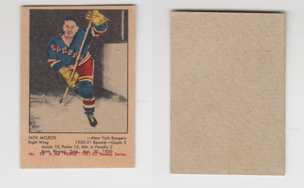 1951-52 PARKHURST HOCKEY CARD #98 J. MCLEOD photo 1951-52 PARKHURST HOCKEY CARD #98 J. MCLEOD photo