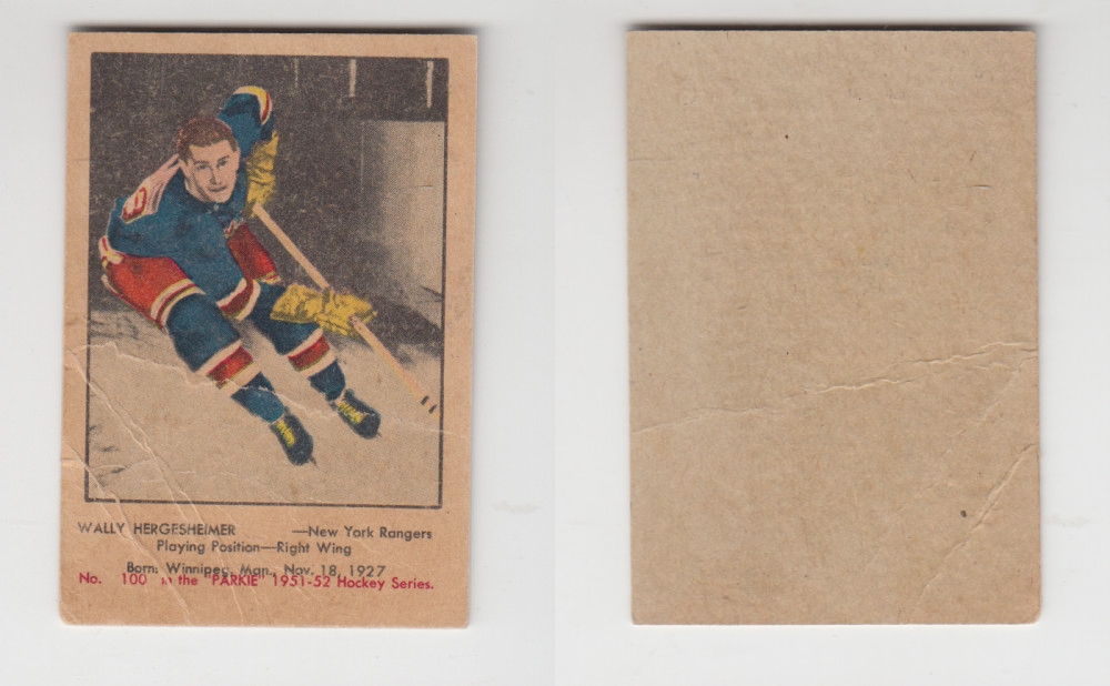 1951-52 PARKHURST HOCKEY CARD #100 W. HERGESHEIMER photo 1951-52 PARKHURST HOCKEY CARD #100 W. HERGESHEIMER photo