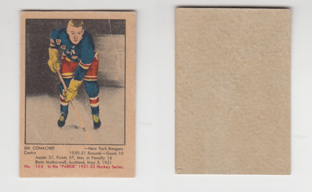 1951-52 PARKHURST HOCKEY CARD #105 J. CONACHER photo 1951-52 PARKHURST HOCKEY CARD #105 J. CONACHER photo