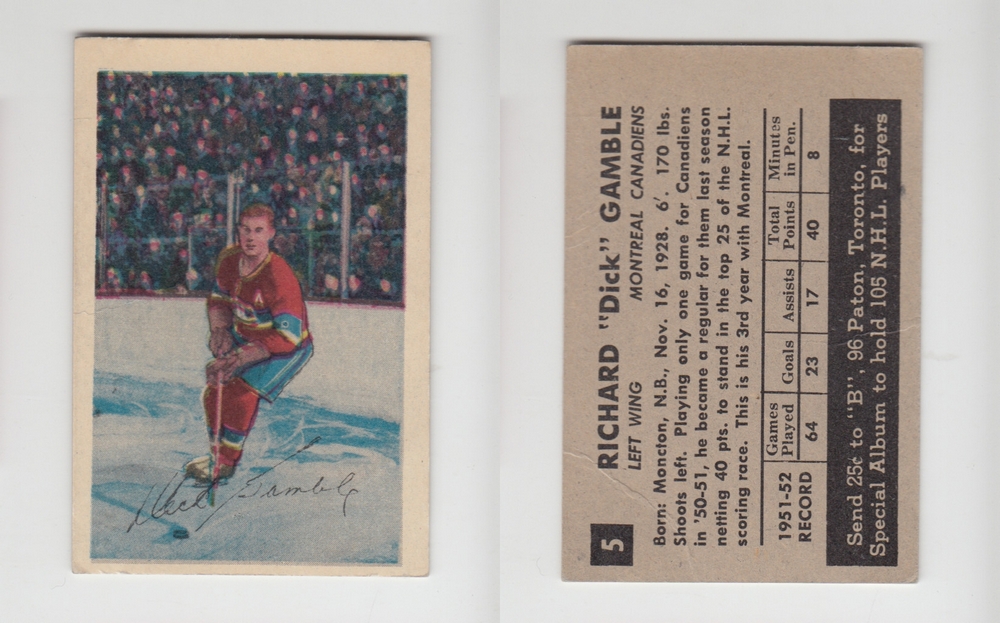 1952-53 PARKHURST HOCKEY CARD #5 R. GAMBLE photo 1952-53 PARKHURST HOCKEY CARD #5 R. GAMBLE photo
