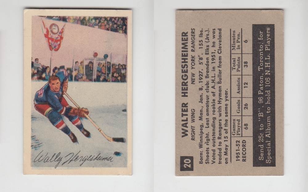 1952-53 PARKHURST HOCKEY CARD #20 W. HERGESHEIMER photo 1952-53 PARKHURST HOCKEY CARD #20 W. HERGESHEIMER photo