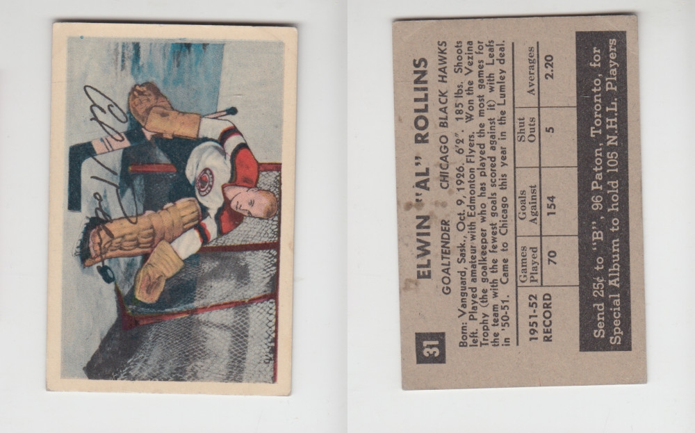 1952-53 PARKHURST HOCKEY CARD #31 E. ROLLINS photo 1952-53 PARKHURST HOCKEY CARD #31 E. ROLLINS photo