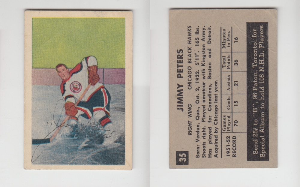 1952-53 PARKHURST HOCKEY CARD #35 J. PETERS photo 1952-53 PARKHURST HOCKEY CARD #35 J. PETERS photo