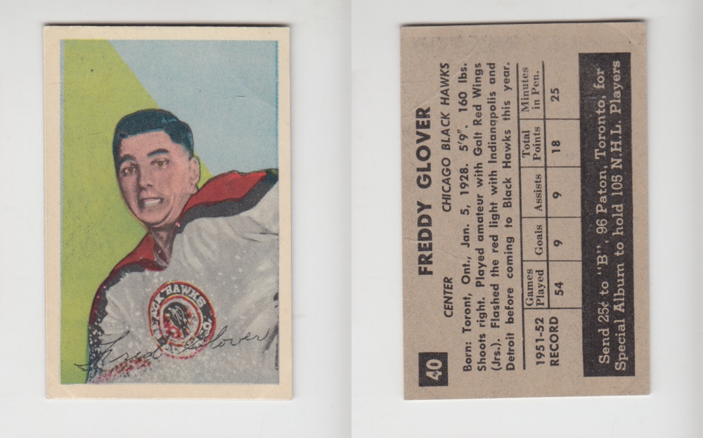 1952-53 PARKHURST HOCKEY CARD #40 F. GLOVER photo 1952-53 PARKHURST HOCKEY CARD #40 F. GLOVER photo
