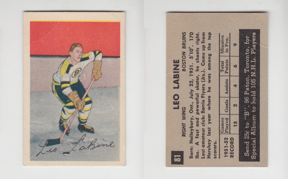 1952-53 PARKHURST HOCKEY CARD #81 L. LABINE photo 1952-53 PARKHURST HOCKEY CARD #81 L. LABINE photo