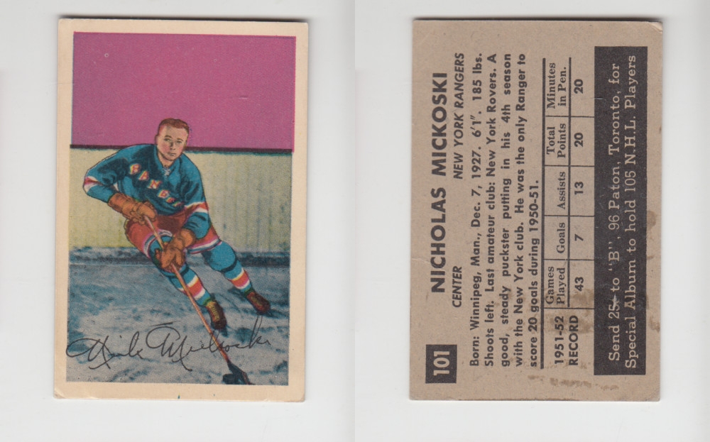 1952-53 PARKHURST HOCKEY CARD #101 N. MICKOSKI photo 1952-53 PARKHURST HOCKEY CARD #101 N. MICKOSKI photo